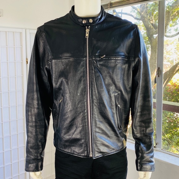 Highway One, Mens Black Leather Motorcycle jacket, L.